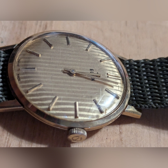1958 Elgin Men's Gold 19Jwl Made in USA Watch - gold toned w/ Textured Dial - Picture 6 of 9